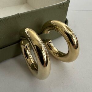 Vintage 925 Sterling Silver Gold Plated Chunky Hollow Hoop Earring Made in Italy